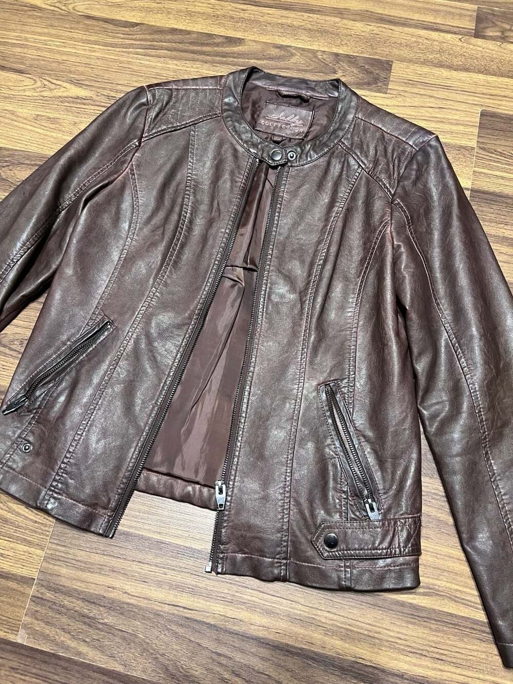Sebby Collection Women's Whiskey Faux Leather Moto Jacket